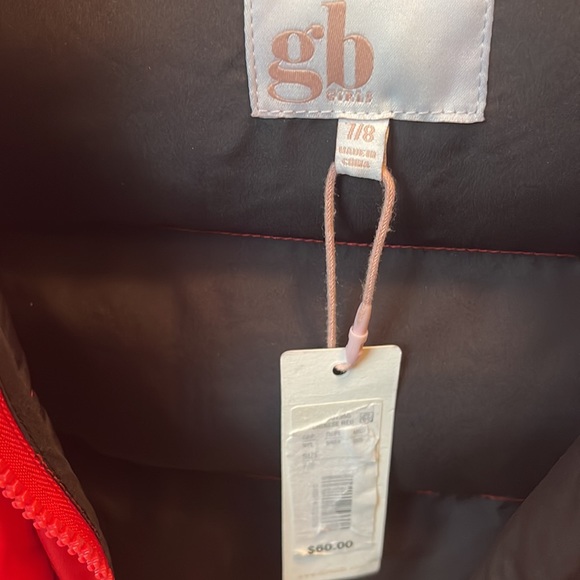 GB Girls Red Puffer Stand Collar Zip & Snap Placket Jacket - Picture 7 of 8